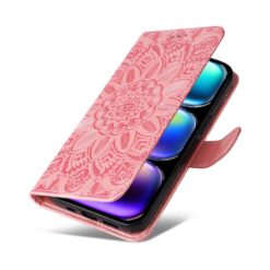 Lacné Kryty | Peňaženkové puzdro Embossing Pattern Slnečnica ružové – Infinix Hot 50 Pro+ (50 Pro Plus) | Lacné Kryty