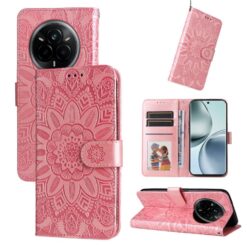 Lacné Kryty | Peňaženkové puzdro Embossing Pattern Slnečnica ružové – Realme 14 Pro+ (14 Pro Plus) | Lacné Kryty