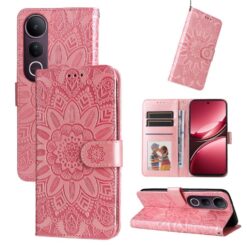 Lacné Kryty | Peňaženkové puzdro Embossing Pattern Slnečnica ružové – Vivo V50 Lite | Lacné Kryty