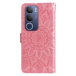 Lacné Kryty | Peňaženkové puzdro Embossing Pattern Slnečnica ružové – Vivo Y19s | Lacné Kryty