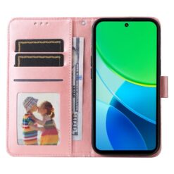 Lacné Kryty | Peňaženkové puzdro Embossing Pattern Slnečnica ružové – Vivo Y19s | Lacné Kryty