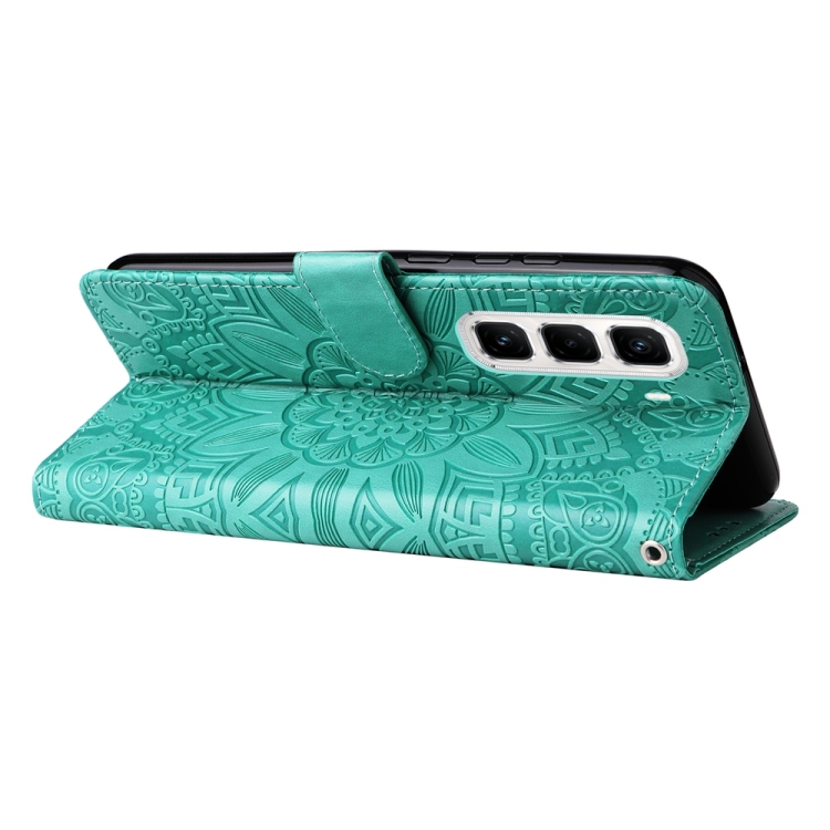 Peňaženkové puzdro Embossing Pattern Slnečnica zelené – Infinix Hot 50 Pro+ (50 Pro Plus) | Lacné Kryty Lacné Kryty | Peňaženkové puzdro Embossing Pattern Slnečnica zelené – Infinix Hot 50 Pro+ (50 Pro Plus) | Lacné Kryty