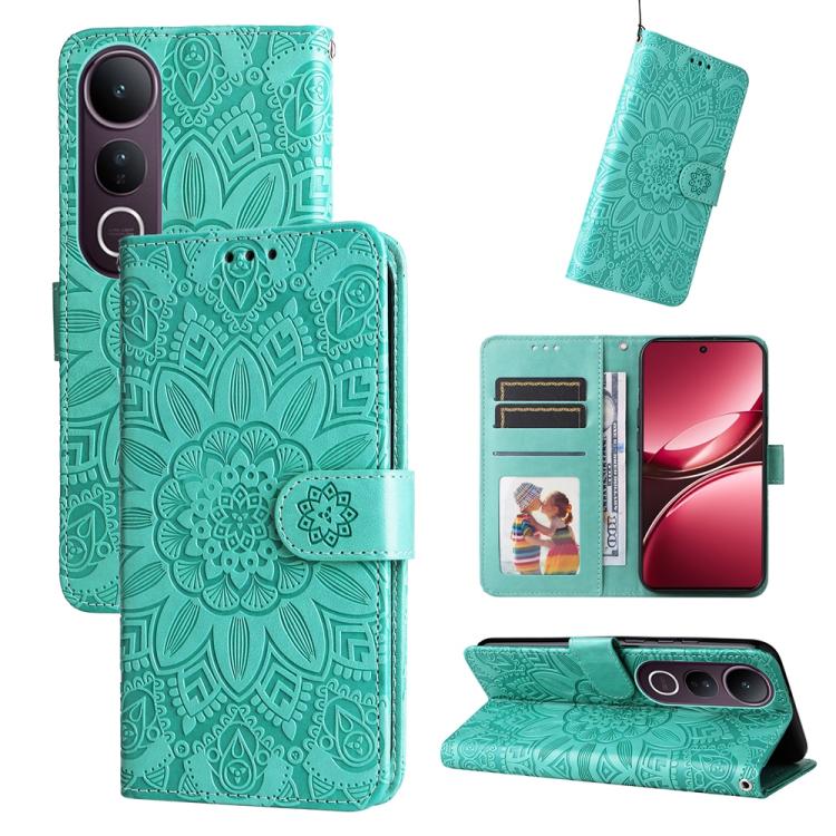 Peňaženkové puzdro Embossing Pattern Slnečnica zelené – Vivo V50 Lite | Lacné Kryty Lacné Kryty | Peňaženkové puzdro Embossing Pattern Slnečnica zelené – Vivo V50 Lite | Lacné Kryty