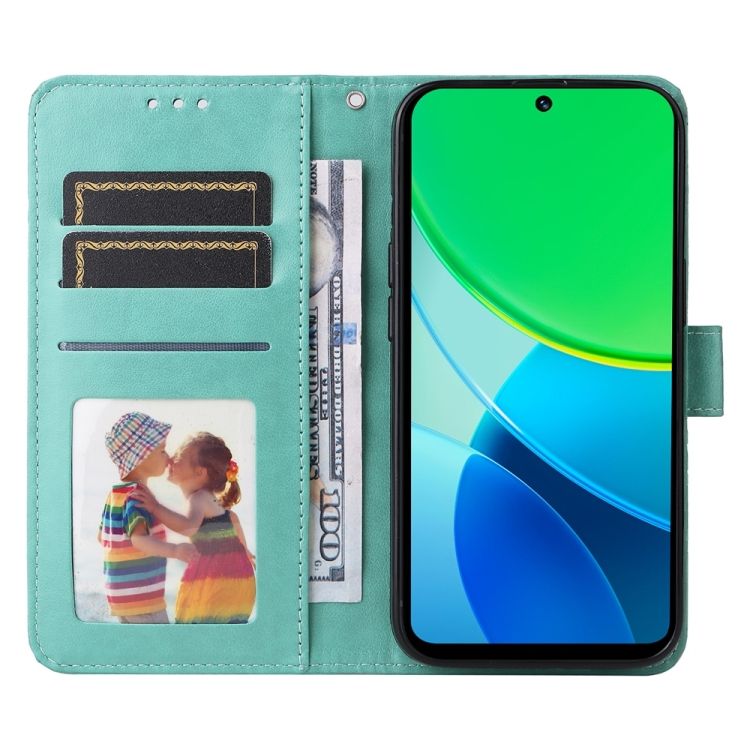 Peňaženkové puzdro Embossing Pattern Slnečnica zelené – Vivo Y19s | Lacné Kryty Lacné Kryty | Peňaženkové puzdro Embossing Pattern Slnečnica zelené – Vivo Y19s | Lacné Kryty