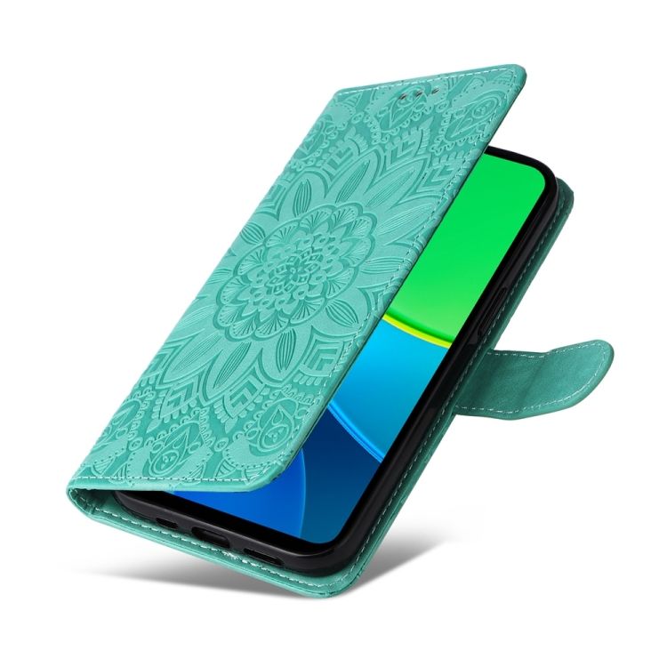 Peňaženkové puzdro Embossing Pattern Slnečnica zelené – Vivo Y19s | Lacné Kryty Lacné Kryty | Peňaženkové puzdro Embossing Pattern Slnečnica zelené – Vivo Y19s | Lacné Kryty