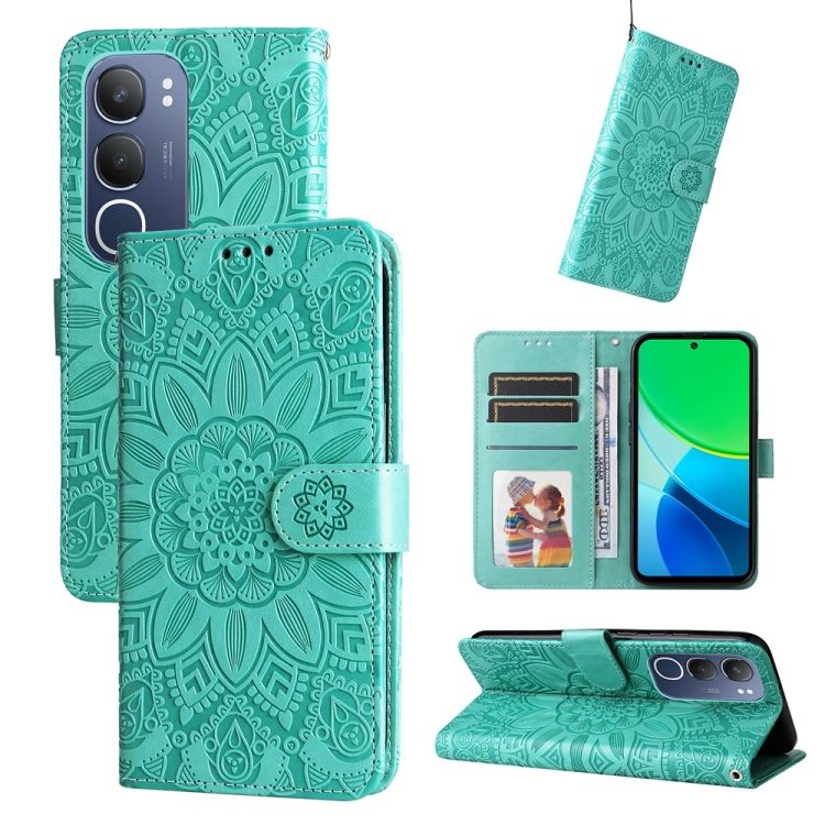 Peňaženkové puzdro Embossing Pattern Slnečnica zelené – Vivo Y19s | Lacné Kryty Lacné Kryty | Peňaženkové puzdro Embossing Pattern Slnečnica zelené – Vivo Y19s | Lacné Kryty