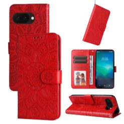Lacné Kryty | Peňaženkové puzdro Embossing Pattern Slnečnica červené – Google Pixel 9a | Lacné Kryty