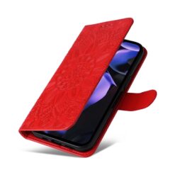 Lacné Kryty | Peňaženkové puzdro Embossing Pattern Slnečnica červené – Google Pixel 9a | Lacné Kryty
