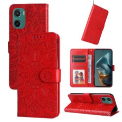 Lacné Kryty | Peňaženkové puzdro Embossing Pattern Slnečnica červené – Motorola Moto G05 / E15 | Lacné Kryty