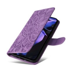 Lacné Kryty | Peňaženkové puzdro Embossing Pattern Slnečnica fialové – Google Pixel 9a | Lacné Kryty