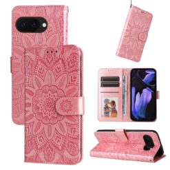 Lacné Kryty | Peňaženkové puzdro Embossing Pattern Slnečnica ružové – Google Pixel 9a | Lacné Kryty