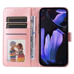 Lacné Kryty | Peňaženkové puzdro Embossing Pattern Slnečnica ružové – Google Pixel 9a | Lacné Kryty