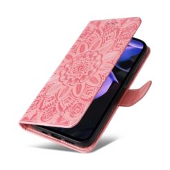 Lacné Kryty | Peňaženkové puzdro Embossing Pattern Slnečnica ružové – Google Pixel 9a | Lacné Kryty