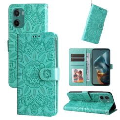 Lacné Kryty | Peňaženkové puzdro Embossing Pattern Slnečnica zelené – Motorola Moto G05 / E15 | Lacné Kryty