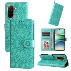 Lacné Kryty | Peňaženkové puzdro Embossing Pattern Slnečnica zelené – Xiaomi Redmi A5 | Lacné Kryty