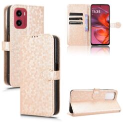 Lacné Kryty | Peňaženkové puzdro Honeycomb Dot Texture Case zlaté – Motorola Moto G05 / E15 | Lacné Kryty