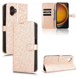Lacné Kryty | Peňaženkové puzdro Honeycomb Dot Texture Case zlaté – Samsung Galaxy Xcover 7 Pro | Lacné Kryty