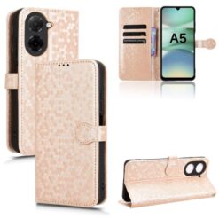 Lacné Kryty | Peňaženkové puzdro Honeycomb Dot Texture Case zlaté – Xiaomi Redmi A5 | Lacné Kryty