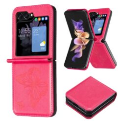 Lacné Kryty | Puzdro Embossing Pattern Motýľ tmavoružové – Samsung Galaxy Z Flip 5 | Lacné Kryty