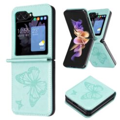 Lacné Kryty | Puzdro Embossing Pattern Motýľ zelené – Samsung Galaxy Z Flip 5 | Lacné Kryty