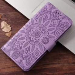 Lacné Kryty | Peňaženkové puzdro Embossing Pattern Slnečnica fialové – Samsung Galaxy S25 Edge | Lacné Kryty