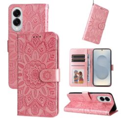 Lacné Kryty | Peňaženkové puzdro Embossing Pattern Slnečnica ružové – Samsung Galaxy S25 Edge | Lacné Kryty