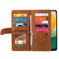 Lacné Kryty | Multifunkčné peňaženkové puzdro Nine-Card Case hnedé – Samsung Galaxy A17 5G | Lacné Kryty