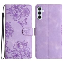 Lacné Kryty | Peňaženkové puzdro Embossing Pattern Motýľ fialové – Samsung Galaxy A17 5G | Lacné Kryty