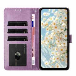Peňaženkové puzdro Embossing Pattern Kvety fialové – Xiaomi Redmi 15 4G/5G | Lacné Kryty Lacné Kryty | Peňaženkové puzdro Embossing Pattern Kvety fialové – Xiaomi Redmi 15 4G/5G | Lacné Kryty