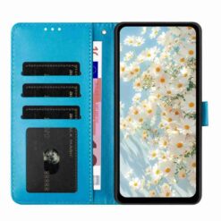 Lacné Kryty | Peňaženkové puzdro Embossing Pattern Kvety modré – Xiaomi Redmi 15 4G/5G | Lacné Kryty