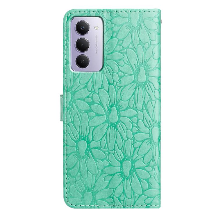 Peňaženkové puzdro Embossing Pattern Kvety zelené – Xiaomi Redmi 15 4G/5G | Lacné Kryty Lacné Kryty | Peňaženkové puzdro Embossing Pattern Kvety zelené – Xiaomi Redmi 15 4G/5G | Lacné Kryty
