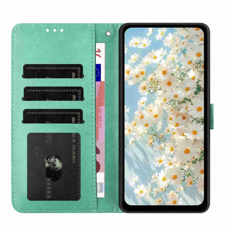 Peňaženkové puzdro Embossing Pattern Kvety zelené – Xiaomi Redmi 15 4G/5G | Lacné Kryty Lacné Kryty | Peňaženkové puzdro Embossing Pattern Kvety zelené – Xiaomi Redmi 15 4G/5G | Lacné Kryty