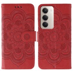Lacné Kryty | Peňaženkové puzdro Embossing Pattern Mandala červené – Xiaomi Redmi 15 4G/5G | Lacné Kryty