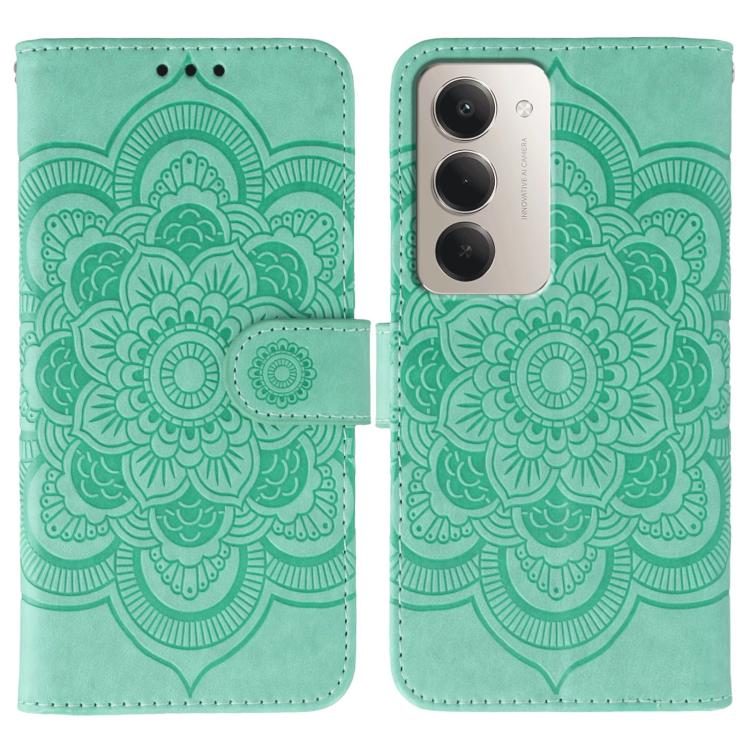 Peňaženkové puzdro Embossing Pattern Mandala zelené – Xiaomi Redmi 15 4G/5G | Lacné Kryty Lacné Kryty | Peňaženkové puzdro Embossing Pattern Mandala zelené – Xiaomi Redmi 15 4G/5G | Lacné Kryty