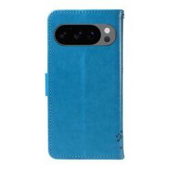 Lacné Kryty | Peňaženkové puzdro Embossing Pattern Strom a mačka modré – Google Pixel 10 / Pixel 10 Pro | Lacné Kryty