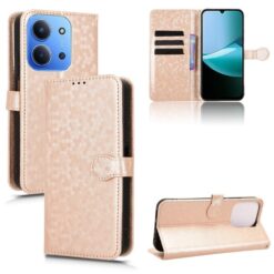 Lacné Kryty | Peňaženkové puzdro Honeycomb Dot Texture Case zlaté – Xiaomi Redmi 15C | Lacné Kryty