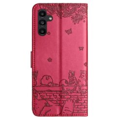 Lacné Kryty | Peňaženkové puzdro Embossing Pattern Mačky červené – Samsung Galaxy S25 FE | Lacné Kryty