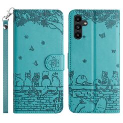 Lacné Kryty | Peňaženkové puzdro Embossing Pattern Mačky modré – Samsung Galaxy S25 FE | Lacné Kryty
