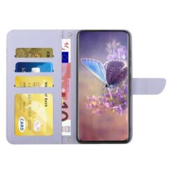 Lacné Kryty | Peňaženkové puzdro Embossing Pattern Motýľ a ruže fialové – T Phone 3 | Lacné Kryty