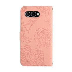 Lacné Kryty | Peňaženkové puzdro Embossing Pattern Motýľ a ruže ružové – T Phone 3 | Lacné Kryty