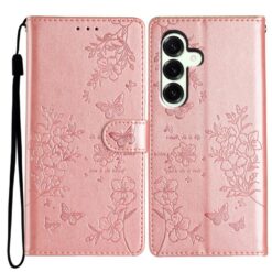 Peňaženkové puzdro Embossing Pattern Motýľ ružové – Samsung Galaxy S25 FE | Lacné Kryty Lacné Kryty | Peňaženkové puzdro Embossing Pattern Motýľ ružové – Samsung Galaxy S25 FE | Lacné Kryty