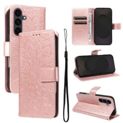 Peňaženkové puzdro Embossing Pattern Slnečnica bledoružové – Samsung Galaxy S25 FE | Lacné Kryty Lacné Kryty | Peňaženkové puzdro Embossing Pattern Slnečnica bledoružové – Samsung Galaxy S25 FE | Lacné Kryty
