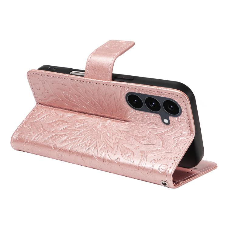 Peňaženkové puzdro Embossing Pattern Slnečnica bledoružové – Samsung Galaxy S25 FE | Lacné Kryty Lacné Kryty | Peňaženkové puzdro Embossing Pattern Slnečnica bledoružové – Samsung Galaxy S25 FE | Lacné Kryty