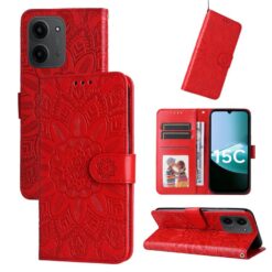 Peňaženkové puzdro Embossing Pattern Slnečnica červené – Xiaomi Poco C85 | Lacné Kryty Lacné Kryty | Peňaženkové puzdro Embossing Pattern Slnečnica červené – Xiaomi Poco C85 | Lacné Kryty