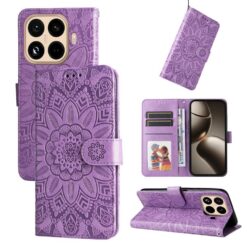 Lacné Kryty | Peňaženkové puzdro Embossing Pattern Slnečnica fialové – Xiaomi 15T Pro | Lacné Kryty