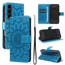 Peňaženkové puzdro Embossing Pattern Slnečnica modré – Samsung Galaxy S25 FE | Lacné Kryty Lacné Kryty | Peňaženkové puzdro Embossing Pattern Slnečnica modré – Samsung Galaxy S25 FE | Lacné Kryty