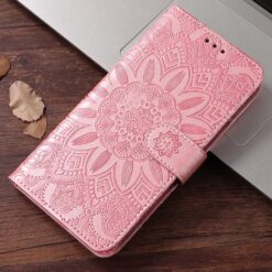 Lacné Kryty | Peňaženkové puzdro Embossing Pattern Slnečnica ružové – Xiaomi Poco C85 | Lacné Kryty