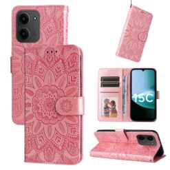 Lacné Kryty | Peňaženkové puzdro Embossing Pattern Slnečnica ružové – Xiaomi Poco C85 | Lacné Kryty