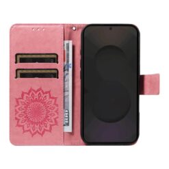 Peňaženkové puzdro Embossing Pattern Slnečnica tmavoružové – Samsung Galaxy S25 FE | Lacné Kryty Lacné Kryty | Peňaženkové puzdro Embossing Pattern Slnečnica tmavoružové – Samsung Galaxy S25 FE | Lacné Kryty