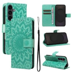 Peňaženkové puzdro Embossing Pattern Slnečnica zelené – Samsung Galaxy S25 FE | Lacné Kryty Lacné Kryty | Peňaženkové puzdro Embossing Pattern Slnečnica zelené – Samsung Galaxy S25 FE | Lacné Kryty